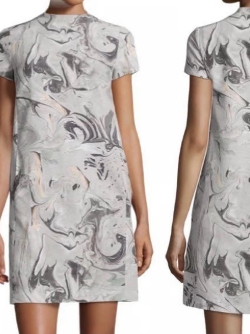 Theory 100% Silk Marble-Print Dress in Gray & Cream With Two Front Pockets Size6
